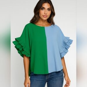 Jodifl Oversized Color-blocked Top With Ruffled Detail Size Medium